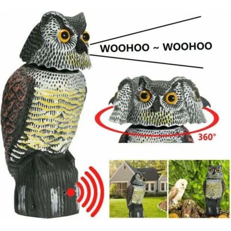 Effaroucheur d'oiseau réaliste tête rotative son hibou rôdeur leurre répulsif Protection antiparasitaire épouvantail jardin cour déplacer (1/5)