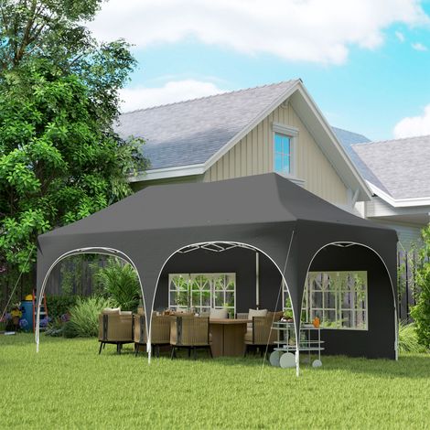 Faltbarer Pavillon/Festzelt, wasserdicht und UV-beständig, mit 6 Seitenwänden, 6 Sandsäcken und 12 Abflusslöchern, 3 x 6 m, grau