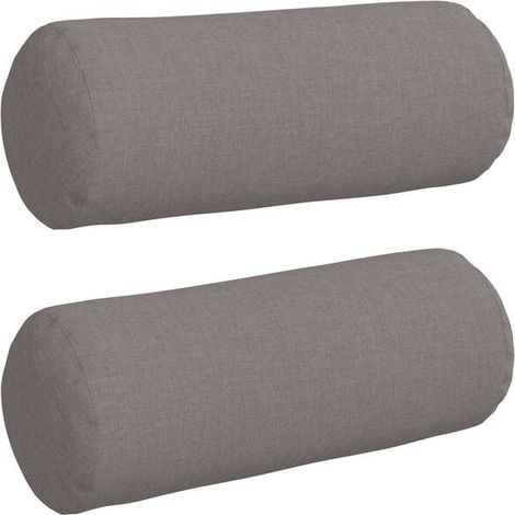 Coussins décoratifs, 2 pièces, gris-brun, 15 x 40 cm de diamètre, en tissu. (1/5)