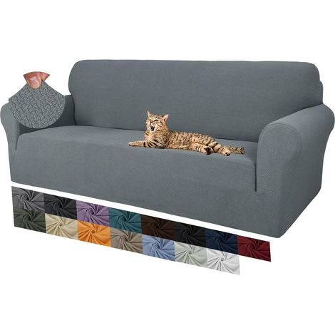 3-Sitzer-Sofabezug – 1-teilig – Stretch-Jacquard – rutschfest und schützend – Wohnzimmer- und haustierfreundlich – Hellgrau (1/5)