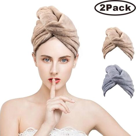 2 Stück Haarturban, Turban Handtuch mit Knopf, Schnell trocknendes Haarhandtuch für Frauen, Mikrofaser Handtuch für Kopf und lange Haare (1/5)