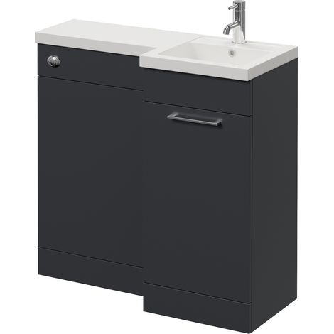 Napoli 390 Gloss Grey 900mm Single Door Vanity Unit Toilet Suite with Right Hand Square Lucia Basin - 900mm - Chrome 160mm HandleWithout Kingston Toilet Pan