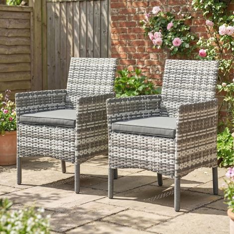 Lot de 2 chaises de jardin en rotin – Coussins épais 5 cm amovibles et lavables en machine, dossier haut, accoudoirs – Idéal pour terrasse et balcon – Gris (1/5)