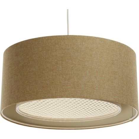 Suspension boho élégant tissu structuré et diffuseur rotin beige - Ø 50 cm - H20 cm (1/5)