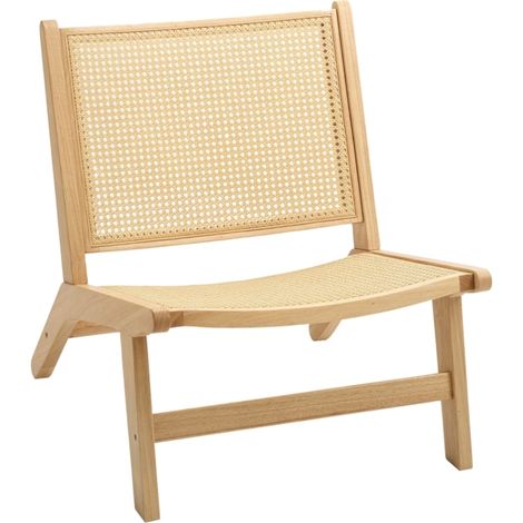Fauteuil sans accoudoirs avec dossier en rotin naturel et structure en bois pour salon et chambre (1/5)