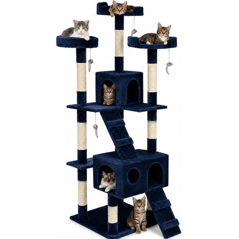Arbre à Chat Griffoir pour Chats XXL Multiniveau en sisal H170 cm, Tour de Jeux Maison pour Chat Accessoire Grattoir Niche Couchage Panier Lit pour Chats Jeu à Souris Echelle (Bleu) (1/5)