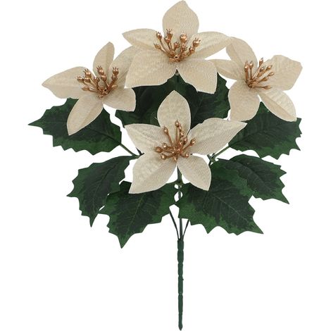 Buis Artificiel - Poinsettia Artificielle - Décoration De Noël Pour Arbre, Centre De Table, Vase, Intérieur Et Fêtes - 1 Pièce - 11 x 7,8 Pouces (1/5)