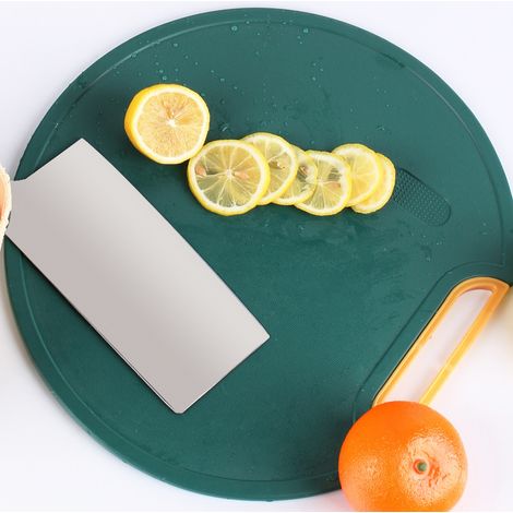 Planche à découper ronde verticale en plastique avec poignée pivotante accessoires de cuisine lavables au lave - vaisselle pour viande, légumes, fruits (31cm, vert) (1/5)
