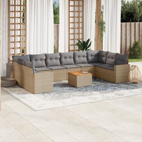 Set de sofás de jardín 11pzas con cojines ratán sintético beige vidaXL (1/3)