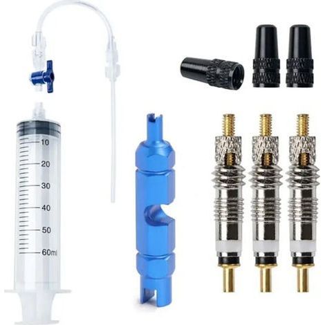 60ML Fahrrad Tubeless Reifenflüssigkeit Injektionswerkzeug Set Tubeless Dichtmittel Injektor Spritze Gummischlauch Kit für Fahrrad-Reparaturwerkzeug FDC (1/4)