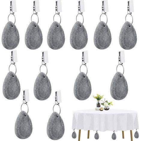 Poids pour nappe extérieur en marbre naturel, pinces inox antirouille, lot de 12, maintien nappe table jardin terrasse (1/5)
