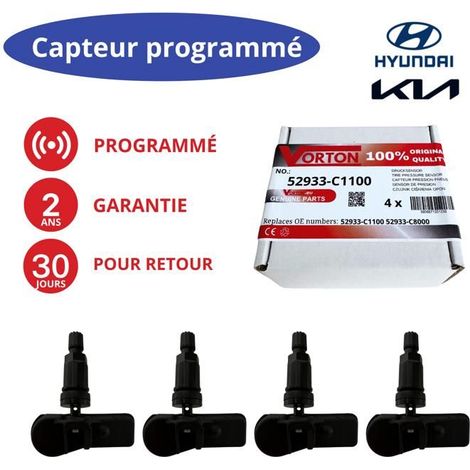 Sensore TPMS Hyundai 433MHz preprogrammato – 4x 52933-C1100 / 52933-C8000 per i20, ix35, Tucson, Santa Fe, Bayon