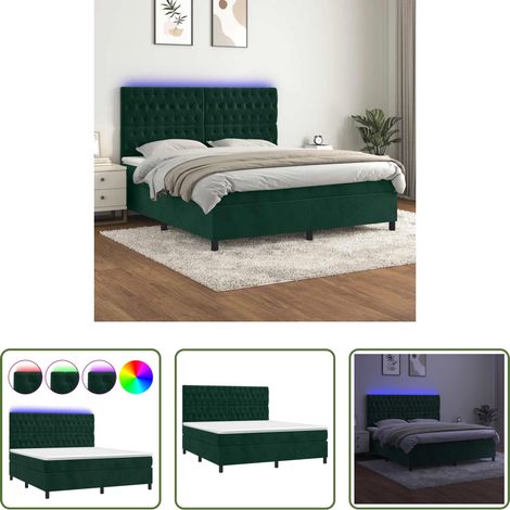 Matelas LED -  Sommier à lattes de lit matelas et LED Vert foncé 160x200 cm (1/5)