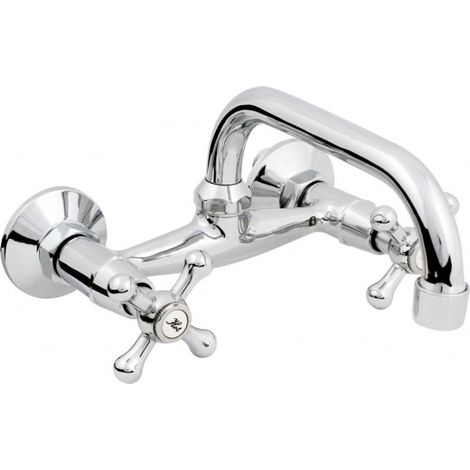 Brand Rubinetto Miscelatore Retro Per Lavabo A Parete - In Ottone Con Finitura Cromata Per Un Design Retro Elegante (1/2)