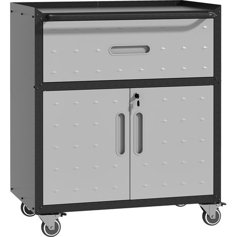 Metall-Werkzeugschrank für die Garage – robuster Schwerlast-Aufbewahrungsschrank (H 88 × B 75 × T 42 cm), ausgestattet mit 1 Schublade und 2 abschließbaren Türen. (1/5)