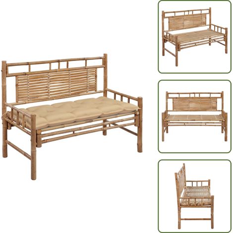 Panca con cuscino - vidaXL Panchina da Giardino con Cuscino 120 cm in Bambù - Panca da giardino