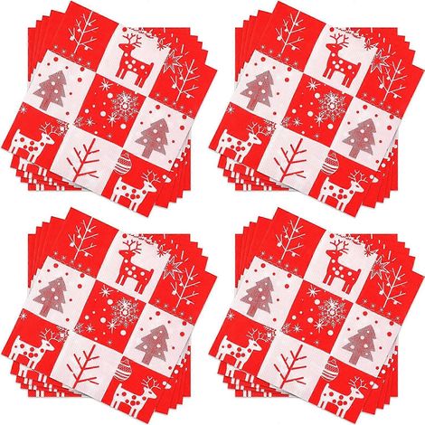 Lot de 60 serviettes de table jetables de Noël, motif sapin et renne, 33 x 33 cm (1/5)