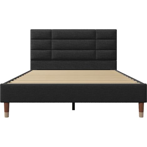 CAIziLit capitonné, lit double avec sommier à lattes, 140x200cm, cadre de lit rembourré avec tête de lit, en lin noir, pour adultes et adolescents, (matelas non inclus) (1/5)