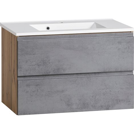 Waschtisch mit Waschbecken, hängend, VASTO-03-CONCRETE in Wotan Eiche Nb. mit Beton Optik, B/H/T ca. 80/56/47 cm (1/5)