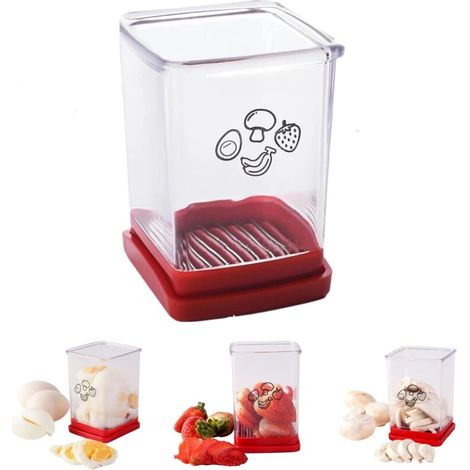 Schnellschneider für Obst und Gemüse mit Druckplatte, Eierschneider aus Edelstahl, geeignet für Tassen, Bananen, Äpfel und Erdbeeren, tragbare Küchenhelfer - Crezuo