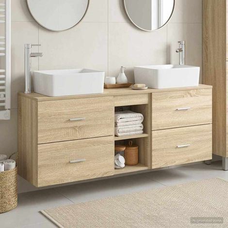 vidaXL Bathroom Cabinet Set 3 pcs Sonoma Oak 136 x 35 x 80 cm (1/5)