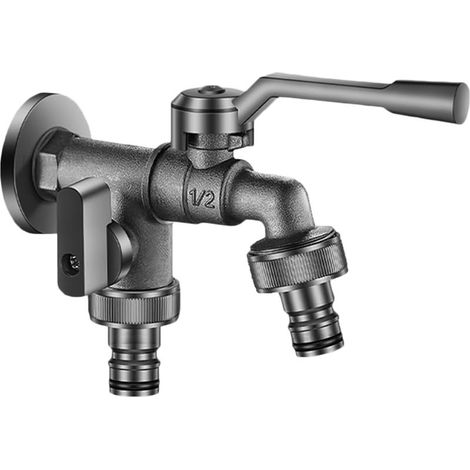 Robinet Eau Froide Mural Robinet Double Sortie Antigel Robinets Exterieur 1/2" pour Jardins et Terrasses, Gris (1/5)