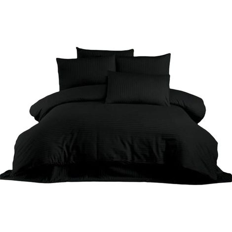 Copertura letto - 1 copripiumino 220 x 240 cm + 2 federe 60 x 60 cm - 80% cotone, 20% poliestere - Nero (1/5)