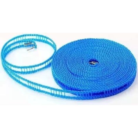 corde à linge extensible (bleue) de 5 m, idéale pour le camping, les voyages et les activités de plein air. Résistante au vent, elle est dotée d'un f (1/4)