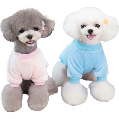 2 pulls en polaire pour chien et chat, vêtements d'automne-hiver, taille M à XXL, rose et bleu (1/5)