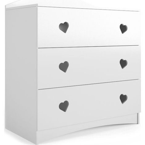Commode enfant blanche ornée de cœurs 3 tiroirs Myra (1/5)