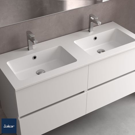 Salgar Waschtisch VILNA 1405 doppelt ohne Siphon und Clickerabfluss MINERALSOLID MATT 1405 x 460 x 15 mm (1/3)