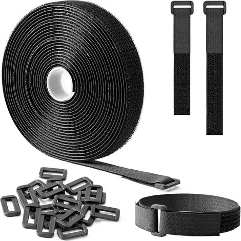 Sangles Réutilisables en Scratch 5m x 2cm, Attaches de Câble Ajustables avec 25 Boucles, Sangle à Crochet Découpable à la Longueur, pour Gestion des Câbles et Rangement, Noire (1/5)