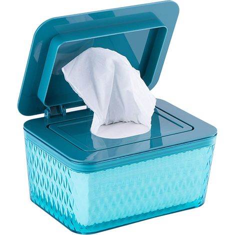 Boîte à lingettes pour bébé, Avec couvercle, Boîte de rangement pour lingettes humides, Réutilisable, Pour les lingettes de voyage (Bleu)