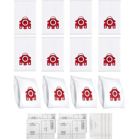 Packung mit 12 3D Airclean Beuteln, kompatibel mit Miele 3D FJM Staubsaugern, für die Serien Complete C1, Compact C1, Compact C2, S6, S4, S700, S500, S300, S200, mit 4 Filtern.