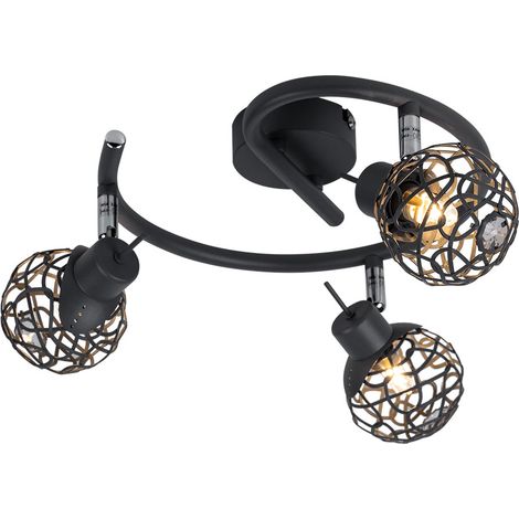 Lampada da soffitto per soggiorno, sfera grigia, lampada in alluminio con rete di cristallo, faretto tondo, faretti mobili, 3x G9, 25 cm