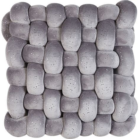 Cojín decorativo almohada nudo de terciopelo gris brillante 30 x 30 cm moderno Sirali (1/5)