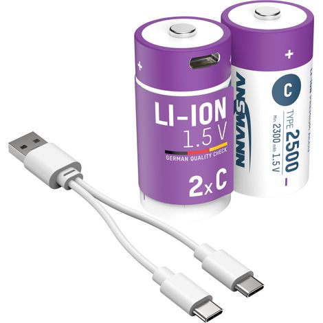 ANSMANN Akku Baby C Typ-C Anschluss Li-Ion 2300mAh 1,5V, 2 Stück