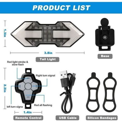Télécommande sans fil clignotant feu arrière charge USB voyant d'avertissement de cyclisme de nuit étanche (1/4)