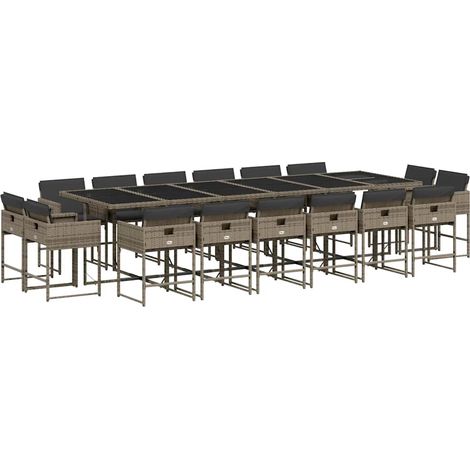 Maison Exclusive - 17-tlg. Garten-Essgruppe mit Kissen Grau Poly