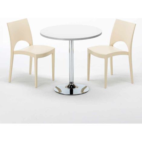 Weiß Rund Tisch und 2 Stühle Farbiges Polypropylen-Innenmastenset Grand Soleil Paris Long Island - Beige (1/5)