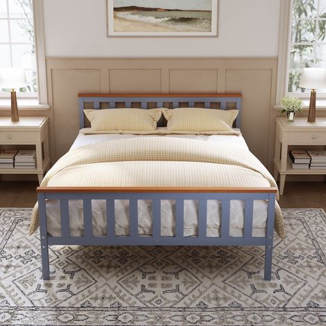 ELEGANT 137x190 Bed Frame Pine Wood Wooden Slat Support Platform Bed Grey Planking thickness 12MM (1/5)