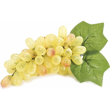 Grappes de raisin blanc décoratif artificiel avec feuilles, idéales pour décors et présentations, lot de 6, H. 21 cm