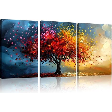 3 Pcs Tableau Arbre de Vie,Tableaux Decoratifs Muraux avec cadre (1/4)
