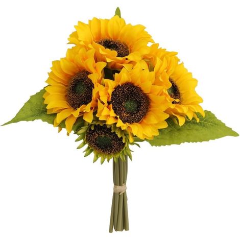 Bouquet de tournesols à 9 têtes en soie pour décoration de table de salon, centre de table ou étagère (1/5)