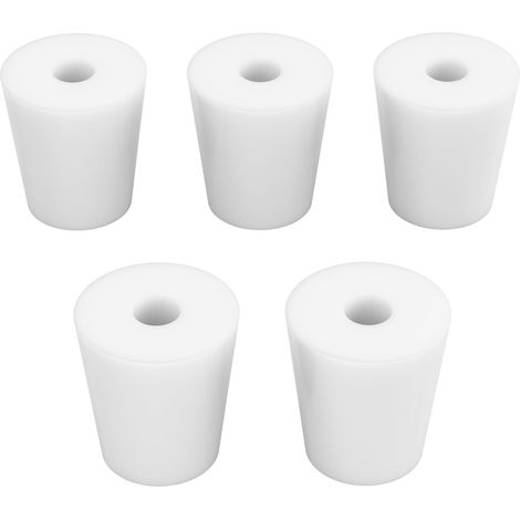 Bouchons en silicone perforés de 8 mm – adaptés à l'infusion, au stockage, etc. – Lot de 5, diamètre inférieur 14 mm, blancs (1/4)