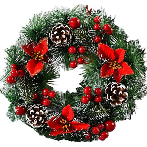 Ghirlanda natalizia per porta – 32 cm, bacche rosse, decorazione per camino/finestra
