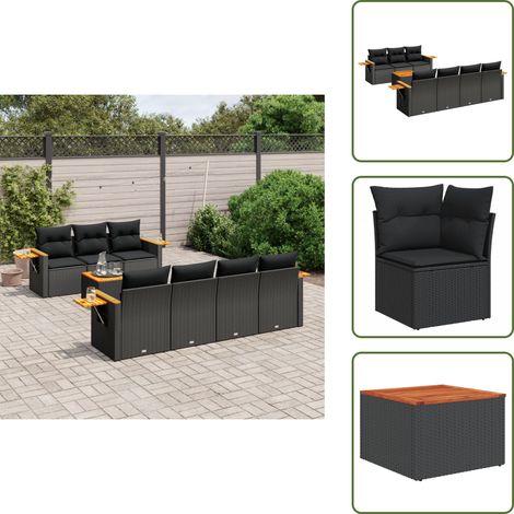 Ratán sintético - vidaXL Set de sofás de jardín 8 piezas y cojines ratán sintético negro - Sofás con reposabrazos