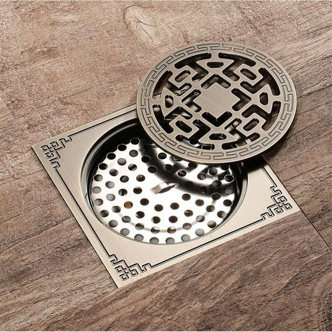 Laiton Drainage de douche 10x10cm Caniveau de douche Salle de Bains Anti-Odeur Drain de douche Antique (1/5)