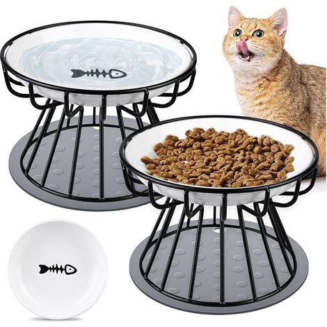 Raised Cat Bowl, Ceramic Cat Bowl, Anti Vomiting Cat Bowl, Raised Cat Bowl with Non-Slip Mat, Cat Bowl for Cats and Small Dogs (1/3)