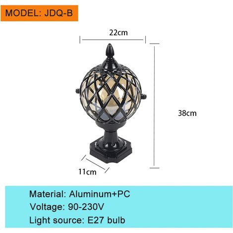 (A-Noir H38cm-Lumière neutre) Appliques murales extérieures européennes étanches E27 pour parcs, villas, portes, piliers, cours, jardins, clôtures, couloirs, luminaires décoratifs (1/5)